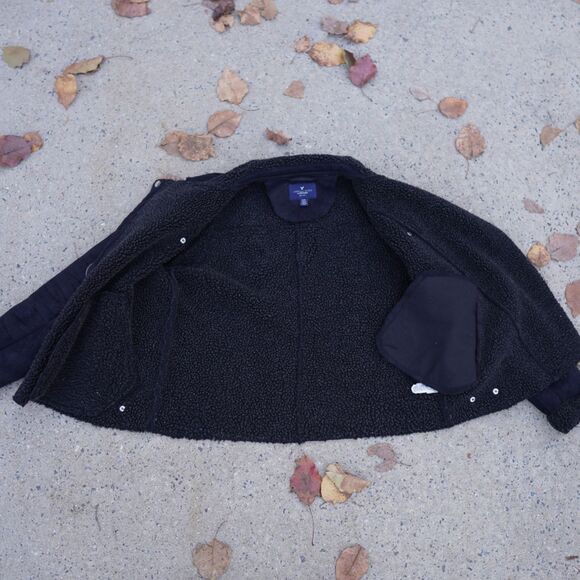 AE Faux Suede Moto Jacket Black Sherpa Lined Women's M Zip Up Winter - Picture 10 of 15